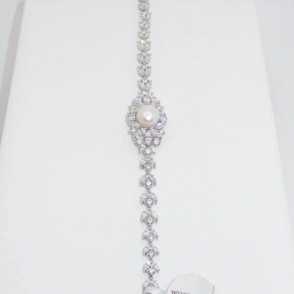 Cultured Freshwater Pearl (10mm) & Swarovski CZ Link Bracelet In Sterling Silver - Picture 1 of 5